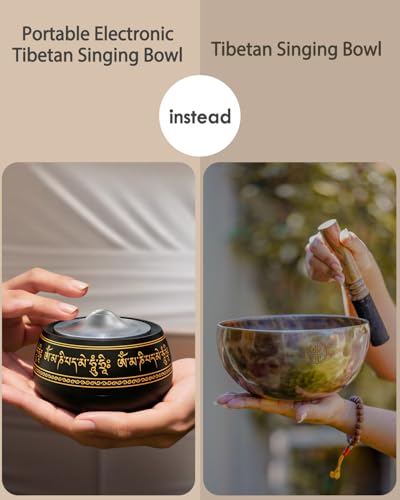 Portable Electronic Tibetan Singing Bowl, 8 Chakra Modes with 8 Chakra Cycle Play Mode, Auto/Manual Mode, Vibration & Built-in Timer, USB-C Rechargeable Meditation Device for Yoga, Reiki, Relaxation - color: Black Gold Chakra