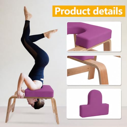 Yoga Headstand Bench PU Pad Headstand Trainer Max Load 300lbs | Yoga Headstand Bench Stress Relief Balance Trainer Supports with Wood Frame and Pu Pad Body Shaping Practice - color: Purple