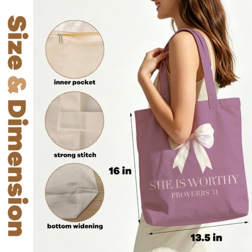 VICBOU Christian Canvas Tote Bag for Women Girls Birthday,Shoulder Bag with Pocket for Grocery Shopping Beach - color: Biblebow
