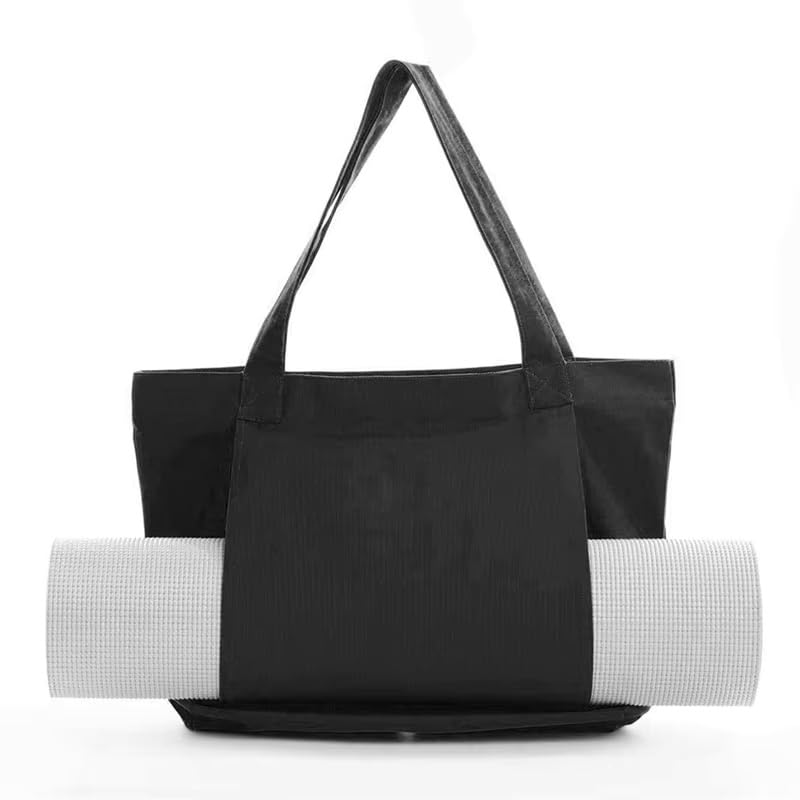 Yoga Canvas Tote Bag, Large Capacity, Sturdy Multifunctional, Shoulder Bag with Mat Carrier, Pockets - color: White