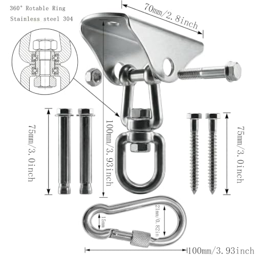 Arlai Hanging Chair Hardware Hanging Kit - Heavy Duty 360° Rotate Ultra Durable Hooks for Swing, Yoga, Playground, Gym, Punching Bag Hanger, 1000 lb Capacity | Heavy Duty, 360° Rotate, Ultra Durable Hooks, For Swing, Yoga, Playground, Gym, Punching Bag Ha