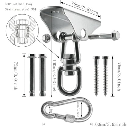 Arlai Hanging Chair Hardware Hanging Kit - Heavy Duty 360° Rotate Ultra Durable Hooks for Swing, Yoga, Playground, Gym, Punching Bag Hanger, 1000 lb Capacity | Heavy Duty, 360° Rotate, Ultra Durable Hooks, For Swing, Yoga, Playground, Gym, Punching Bag Ha