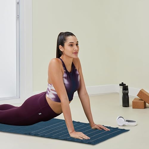 Indian Handmade 100% Organic Cotton Yoga Mat, Hand Woven Rug, Yoga Mat For Everyday Fitness at Home Comfortable Foldable Long Mat - color: Blue