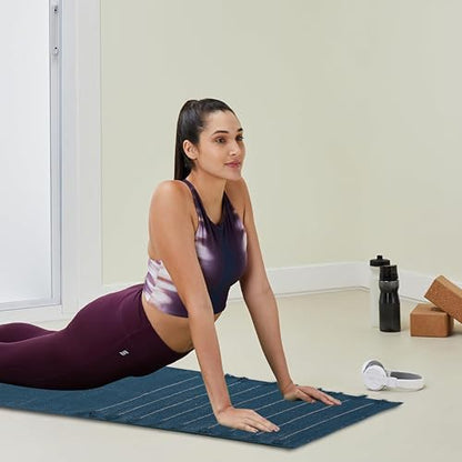 Indian Handmade 100% Organic Cotton Yoga Mat, Hand Woven Rug, Yoga Mat For Everyday Fitness at Home Comfortable Foldable Long Mat - color: Blue