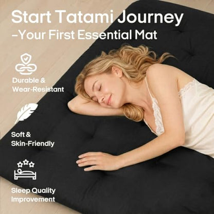 Syrinx Water Resistant Japanese Floor Mattress Futon, Queen Size 80"x60" - color: Black, size: Queen(80"L x 60"W x 4"Th)