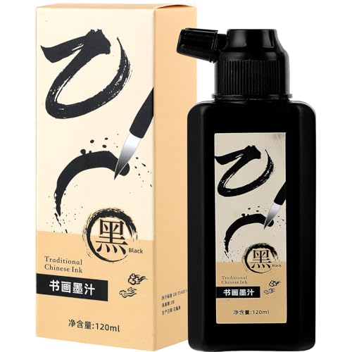 120ml Black Sumi Ink,Chinese Brush Calligraphy Ink (4.06oz) | Traditional Sumi Brush Liquid Ink for Practice & Professional Creation; Compatible with Japanese & India Ink