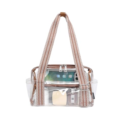 Small Gym Bag for Women, Clear Mini Duffle Bag Stadium Approved, Lightweight Waterproof Cute Tote for Girls Workout Sport Travel, Clear Brown - color: Clear Brown
