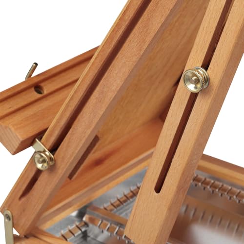 Grand Luxe Half Box French Easel - Premium Oiled Beechwood Painting Kit with Wooden Easel Stand for Painting, Adjustable Height 44-71 Inches, Metal Lined Drawer, Leather Handle, Brass Hardware - size: Half Box
