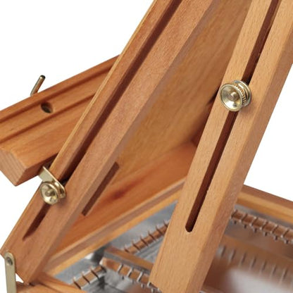Grand Luxe Half Box French Easel - Premium Oiled Beechwood Painting Kit with Wooden Easel Stand for Painting, Adjustable Height 44-71 Inches, Metal Lined Drawer, Leather Handle, Brass Hardware - size: Half Box