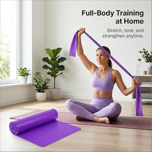 Resistance Band Portable Elastic Fitness Stretch Band for Yoga, Pilates, Home Strength Training and Athletic Tension Exercises - color: Purple
