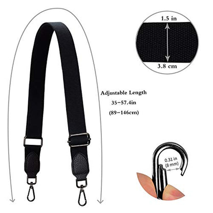 Allzedream Purse Straps Replacement Crossbody Bags Handbag Wide Canvas Leather Adjustable - color: Black