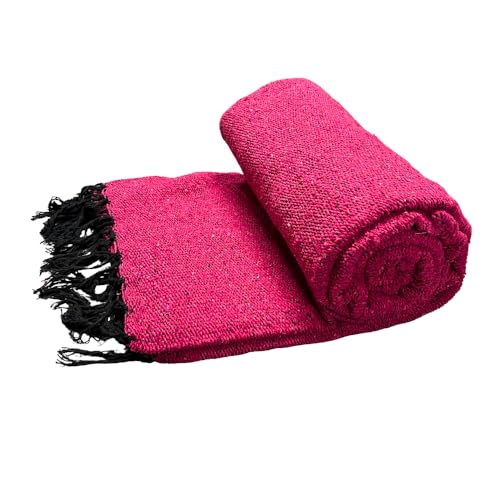 Open Road Goods Solid Color Mexican Yoga Blanket – Large Handwoven Throw for Yoga, Beach, Camping or Home – Soft and Durable Cotton Blend - color: Hot Pink
