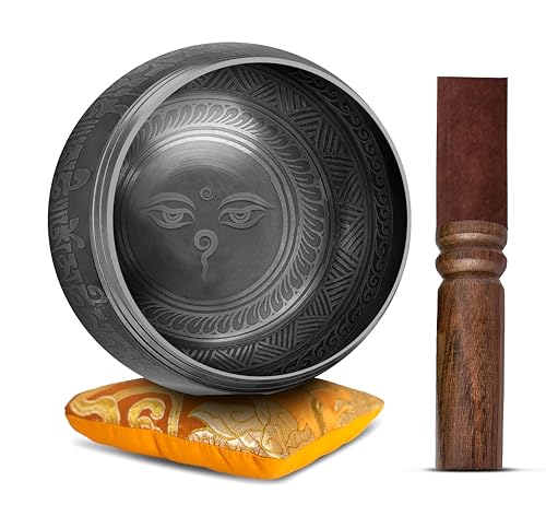 히말라야 바자르 티베트 싱잉 볼 세트 - 연주하기 쉬운 정통 명상 사운드 차크라 요가 힐링 10.2cm(4인치) (블랙 & 오렌지) - color: 블랙 - 오렌지
