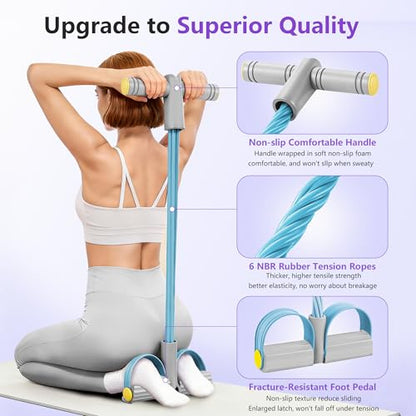 Pedal Resistance Band with Handle, 6-Tube Natural Rubber Exercise Bands - color: Gray & Blue