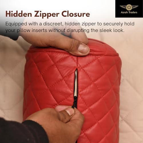 Neck Roll Pillow Cushion Cover, 24x6 Inch Full Moon Round Bolster Pillow Case, Cylinder Soft Lambskin Leather Pillowcase for Head, Spine & Neck Support During Sleep - Quilted Cherry Red Pack of 2 - color: Quilted Cherry Red Pack of 2