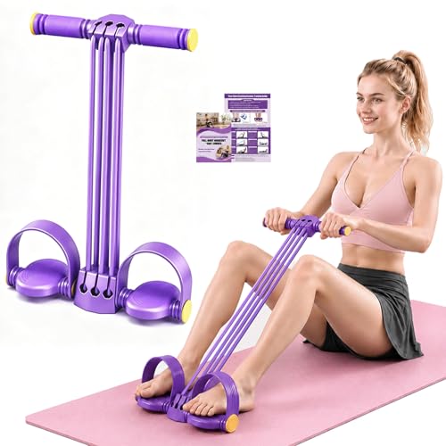 Foot Pedal Resistance Bands with Handles, Multifunction Elastic Yoga Exercise Bands, Home Gym Fitness Equipment for Women & Men to Tone Abs, Core, Legs, Arms, Waist - color: Flex-Purple