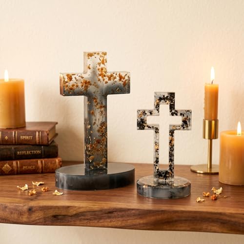 Cross Resin Mold Set with Base, Silicone Standing Cross Molds and Cross Pendant Necklace Molds, DIY Epoxy Resin Mold Kit with 5 Black Cords and 5 Jump Rings for Resin, Soap, Wax, Plaster Crafts