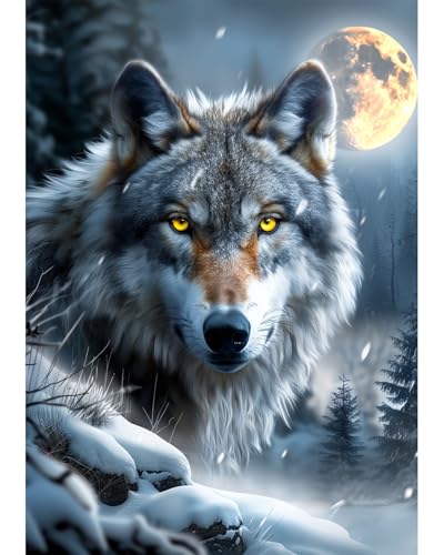 Wolf Diamond Art Kits for Adults, Easy Crafts 5D Diamond Painting Dot Kit for Adult Beginners, Animal Wolf Head DIY Round Dots Full Drill Diamonds Paintings Arts for Home Wall Decor Gifts 12X16 In - color: C26