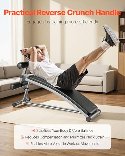 VEVOR Sit Up Bench, Curved Decline Ab Bench with Reverse Crunch Handle, with 6 Adjustable Height Setting, Heavy Duty Steel, 600 Lbs Capacity for Home Gym Workouts, Strength Training, Full Body Muscles - size: Ab Bench/600lbs