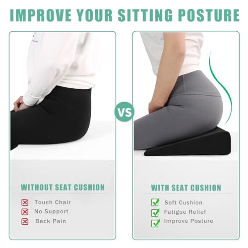BUYUE Wedge Cushion for Butt Lift Women, Hard-Firm EVA Foam for Lift HIPS Up Fitness Training, Plank Position Mat, Non-Slip Chair Seat Pad, 15.7"x 12.5", Black - color: Black