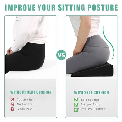 BUYUE Wedge Cushion for Butt Lift Women, Hard-Firm EVA Foam for Lift HIPS Up Fitness Training, Plank Position Mat, Non-Slip Chair Seat Pad, 15.7"x 12.5", Black - color: Black