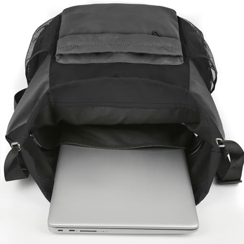 Waterproof Drawstring Backpack Sports Gym Sackpack with Mesh Pockets Water-Resistant String Cinch Beach Bag for Men Women - color: Solid - Black Gray