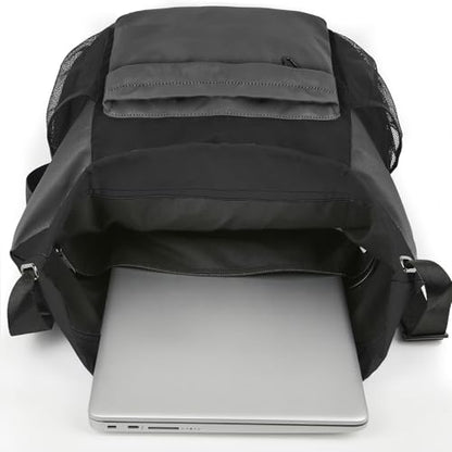 Waterproof Drawstring Backpack Sports Gym Sackpack with Mesh Pockets Water-Resistant String Cinch Beach Bag for Men Women - color: Solid - Black Gray