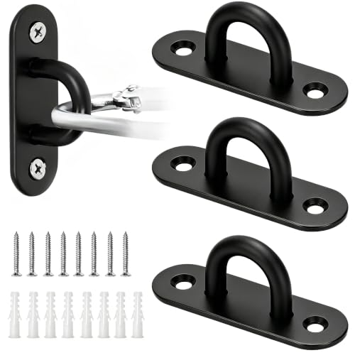 4 Pcs 304 Stainless Steel Black Oval Pad Eye Plate, 46x16mm Compact 2-Hole Ceiling Mount U-Bracket with Screws & Anchors – Marine Hardware for Hammock, Swing, Plants, Narrow Beams (46mm*16mm) - size: 46mm*16mm