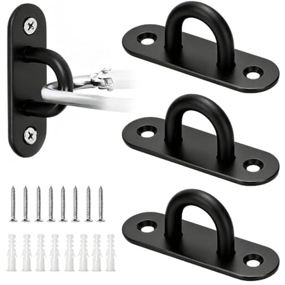 4 Pcs 304 Stainless Steel Black Oval Pad Eye Plate, 46x16mm Compact 2-Hole Ceiling Mount U-Bracket with Screws & Anchors – Marine Hardware for Hammock, Swing, Plants, Narrow Beams (46mm*16mm) - size: 46mm*16mm