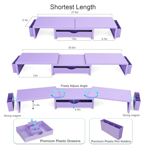 gianotter Dual Monitor Stand Riser With Drawer and 2 Pen Holders - color: Purple
