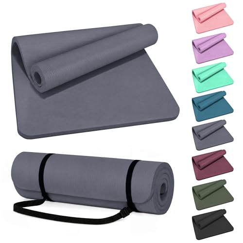 HULKFIT High Density Non Slip Yoga Mat, Extra Thick Exercise Mat with Carrying Strap, for Pilates, Fitness, Home Gym & Floor Workouts - Multiple Thickness & Multiple Color - color: Graphite, size: 71"L x 24"W x 1"Th