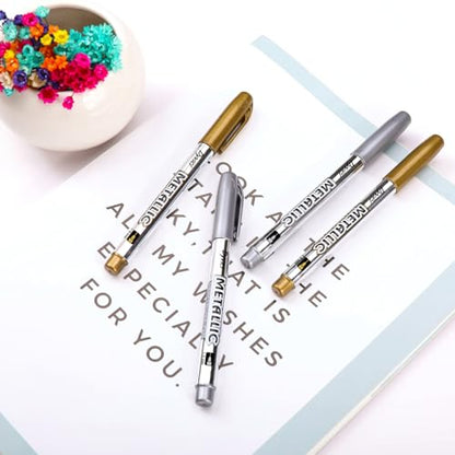 Dyvicl Metallic Markers Pens - Silver and Gold Paint Pens for Black Paper, Glass, Rock Painting, Halloween Pumpkin, Card Making, Scrapbook Album, Christmas DIY Art Craft Kid, Set of 8 - color: Gold, Silver