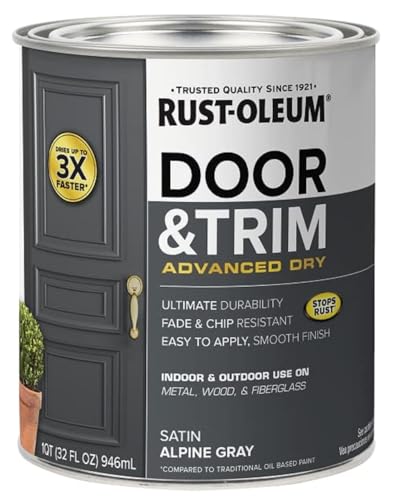 Rust-Oleum 369387 Advanced Dry Door & Trim Paint, Quart, Satin Alpine Gray - color: Satin Alpine Gray