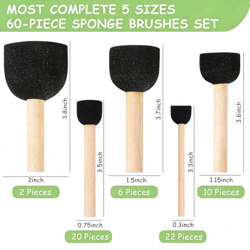 60 Pcs Round Paint Sponges Set, 5 Sizes Sponge Brushes for Painting, Sponge Paint Brushes for Acrylic Painting, Wooden Handle Craft Sponges for DIY, Crafts and Kids Arts (Black) - style: 60 Pcs Black