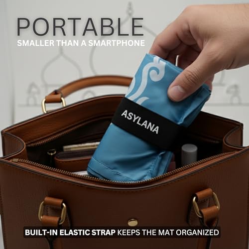 Portable Islamic Pocket Prayer Mat, Waterproof & Lightweight Thin Travel Sajjadah, Foldable Compact Small Muslim Praying Rug with Elastic Band, Essential Salah Gift Accessory - color: Nomad Turquoise