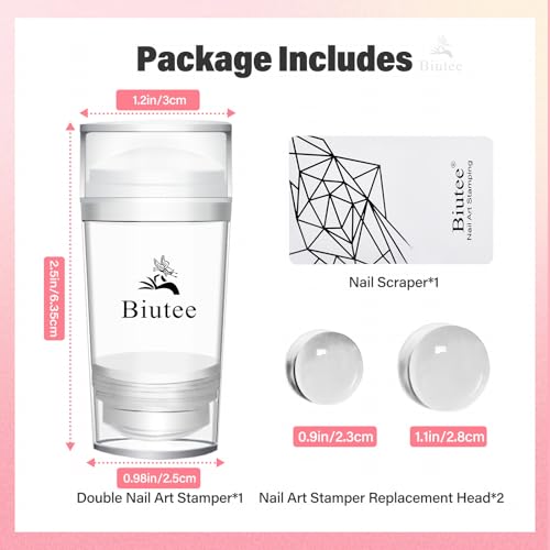 Biutee French Tip Nail Stamper 4PCS Nail Art Stamper Kit with Scrapers | 2 Replacement Nail Stamper Heads Clear Silicone Nails Jelly Stamper Nail Printing Tool for French Manicure Home DIY Art Salon - color: 4pcs