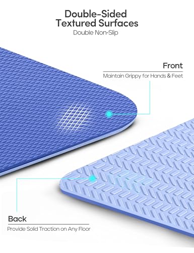 Heathyoga Yoga Mat Non Slip TPE Pilates Exercise Mats for Home Workout Gym Fitness Eco Friendly Thick Hot Yoga Mat with Strap Body Alignment,72"x 26" Thickness 1/4" - color: Blue