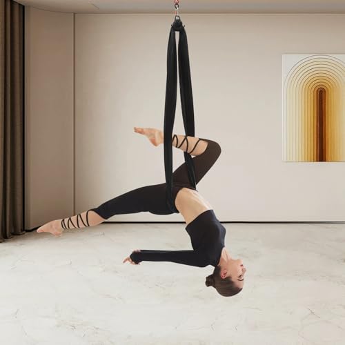 Aerial Yoga Silk Ribbon 32.8ft Polyester Fabric for Home Practice | Durable polyester-manganese steel build – Non-slip plain weave – 360° swivel