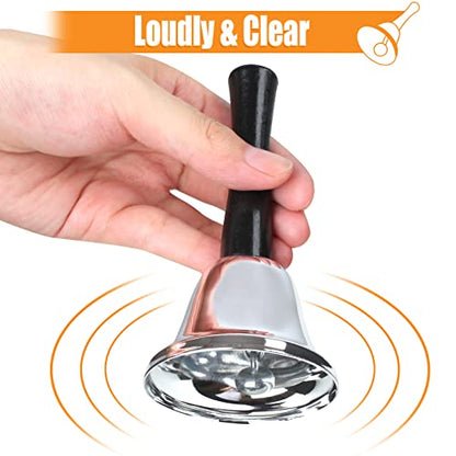 2 Pack Hand Bell, Silver Steel Bell, Ringing Bell with Handle, Dinner Bells for Inside Classroom Bell, for Food Line, Alarm, Jingles, Ringing (Silver) - style: 2 Pack