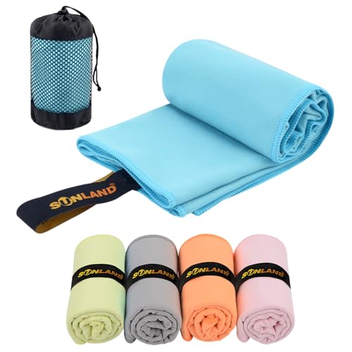 SUNLAND Microfiber Workout Towel Quick Dry Super Absorbent Camping Towel for Women & Men Lightweight Odor-Free Gym Towel Compact with Carry Bag 16" x 31.5" Pack of 5 - color: Colorful