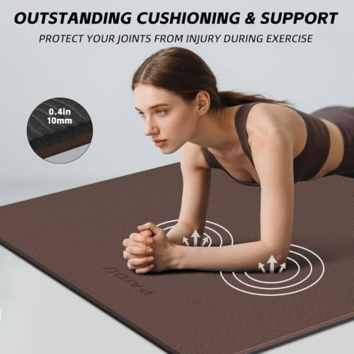 PAIDU Extra Long Wide Yoga Mat, （10mm） Thick Non-Slip Exercise Mat 76"x33" - color: Dark brown + Black