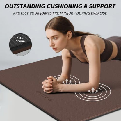 PAIDU Extra Long Wide Yoga Mat, （10mm） Thick Non-Slip Exercise Mat 76"x33" - color: Dark brown + Black