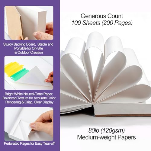 TRANSON A6 Mini Sketchbook Marker Pad, 80lb/120gsm Heavyweight Art Paper, No Bleed Through, 100 Sheets/200 Pages 4.13"x5.83" for Drawing & Sketching - size: A6 120gsm