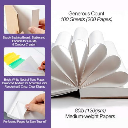 TRANSON 3 Pack A6 Mini Sketchbook Marker Pad, 80lb/120gsm Heavyweight Art Paper, No Bleed Through, 100 Sheets/200 Pages 4.13"x5.83" for Drawing & Sketching - size: 3 PACK A6 120gsm