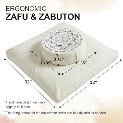 Ultimate Meditation Cushion Set – 2-in-1 Zafu & Zabuton, Buckwheat & Memory Foam, Velvet Cover for Yoga & Mindfulness (Beige) - color: Beige