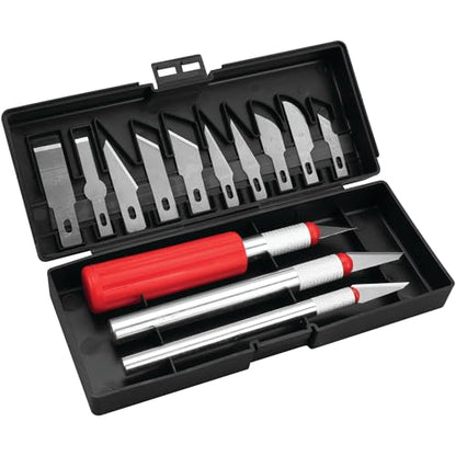 Performance Tool 1440 13-Piece Precision Hobby Knife Set | Includes 3 quick-change handles and carbon steel blades. Plastic storage case. Ideal for craft and paper projects - size: Hobby Knife Set (13pc)