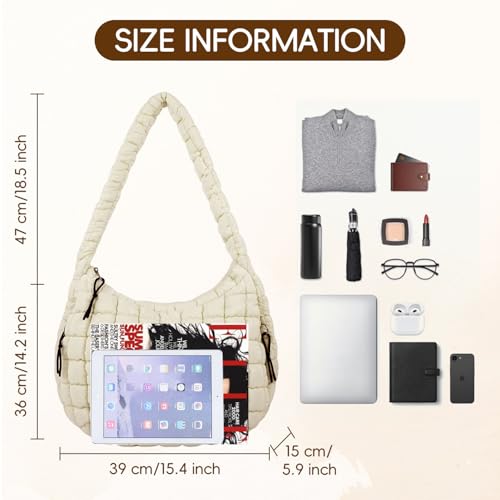 Puffer Tote Bag for Women, Large Quilted Puffer Bag with Pouch, Puffy Quilted Hobo Bag, Puff Crossbody Purse - color: 1-white