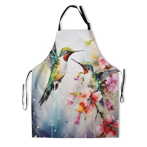 Artist Painting Apron with 2 Pockets Painters Art Aprons Gifts for Women Men - color: Flroal Hummingbird Painting
