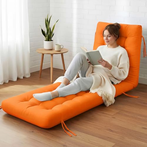 Vercraft Long Floor Cushion Large Floor Cushion with Brushed Cotton 74.8 x 27.5 x 3.15 in Jumbo Lounger Pillow for Outdoor Indoor Bay Window Meditation Yoga Reading Sleeping(1 Pc,Orange) - color: Orange