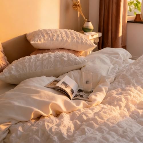 Weighted Blanket Cover, 60 x 80 Weighted Blanket Cover Seersucker, White Cover for Weighted Blanket, Washable,8 Ties, Duvet Cover only, Pillowcases not Included. - color: White Seersucker, size: 60*80